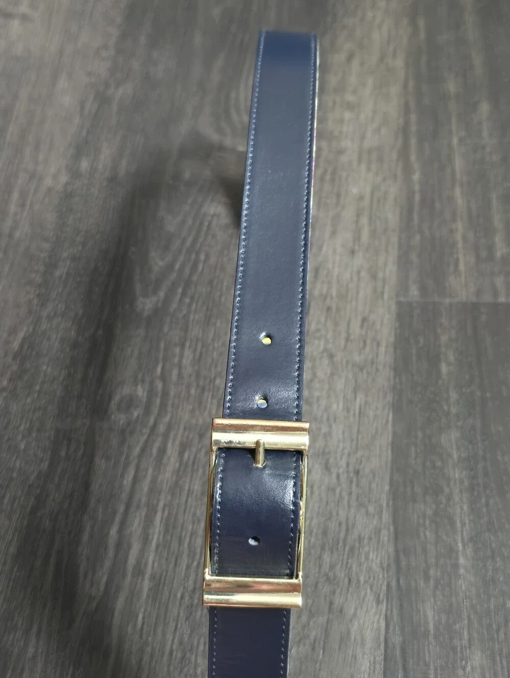 Reversible Belt Navy Leather Abstract Floral Print Gold Buckle Vintage 1
